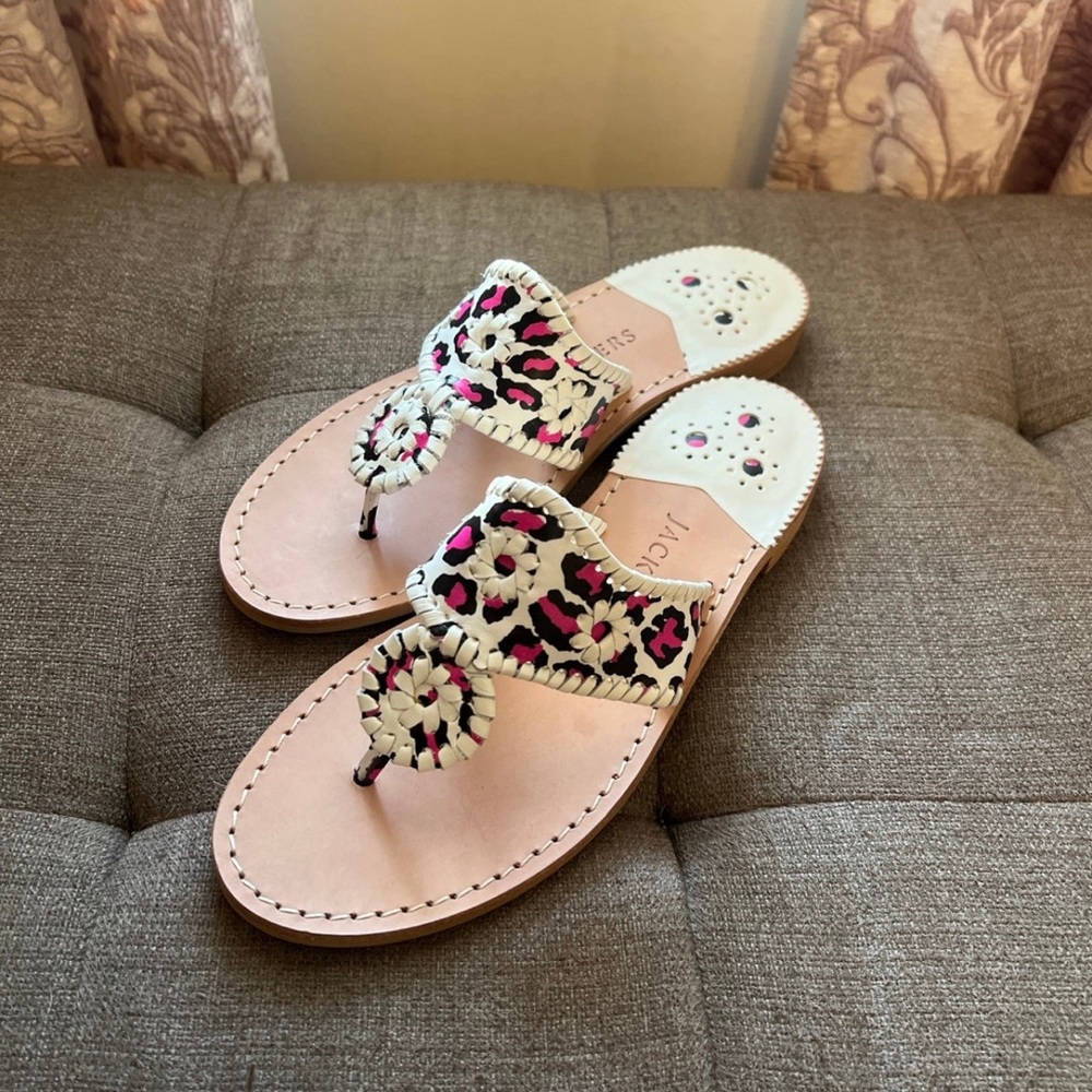 Jack Rogers pink leopard flat sandals sz 8 1/2